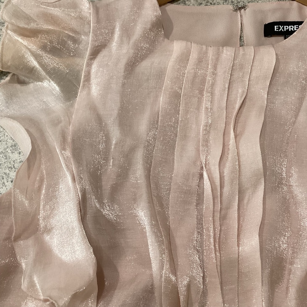 Express Pink Shimmer Ruffle Peplum Top - Picture 6 of 8